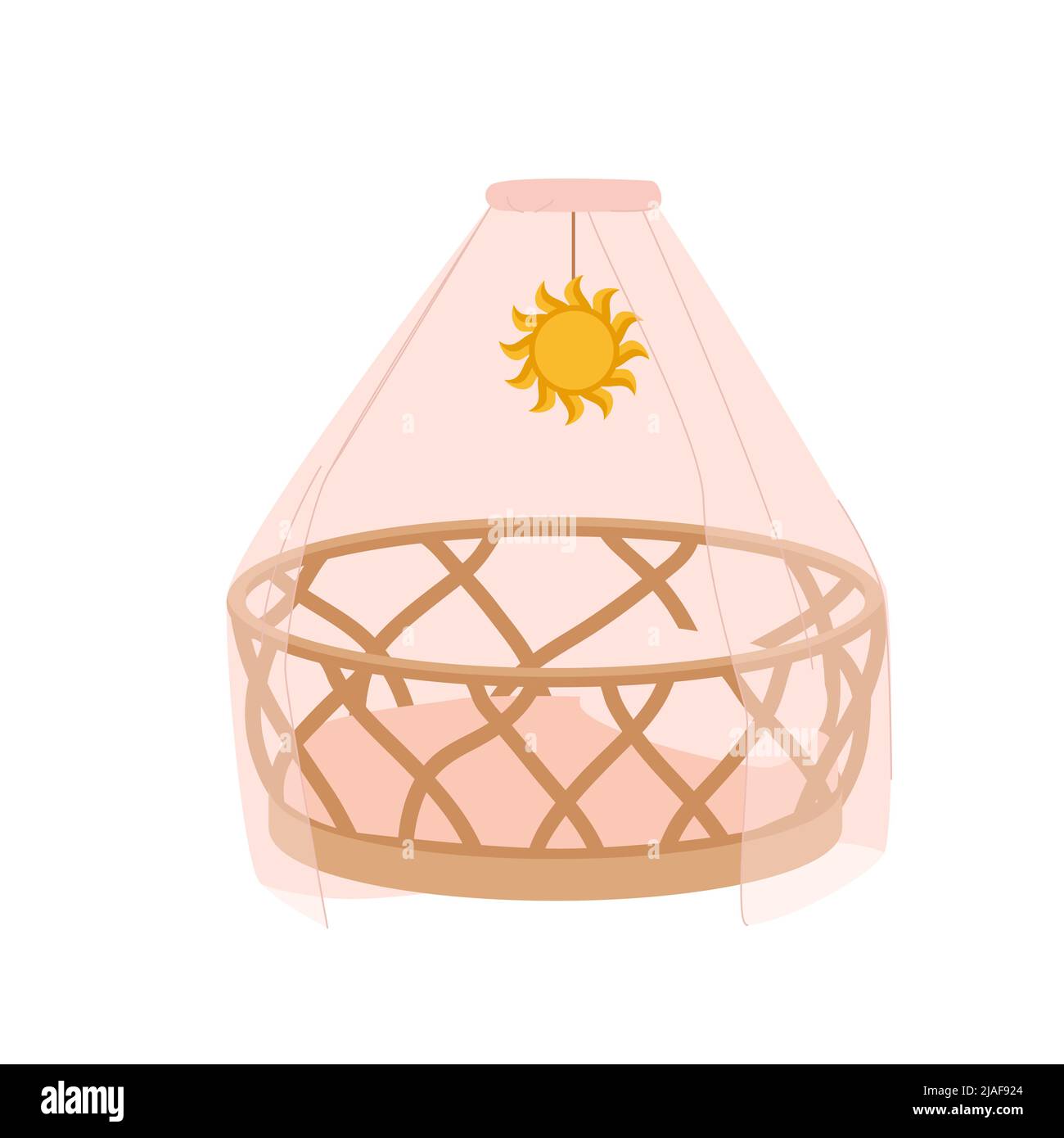 Berceau rond en bois avec couvercle rose pour nouveau-né bébé fille, lit suspendu et berceuse Illustration de Vecteur