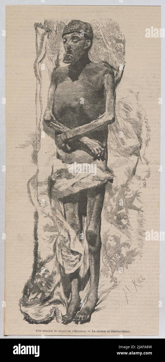 Une relique du Palais de l'Escurial. - La momie de Charles-Quint. '. M. Rico: Mumie von Kaiser Karl v.; Eine Religia aus dem palast von el escorial. Inconnu Banque D'Images