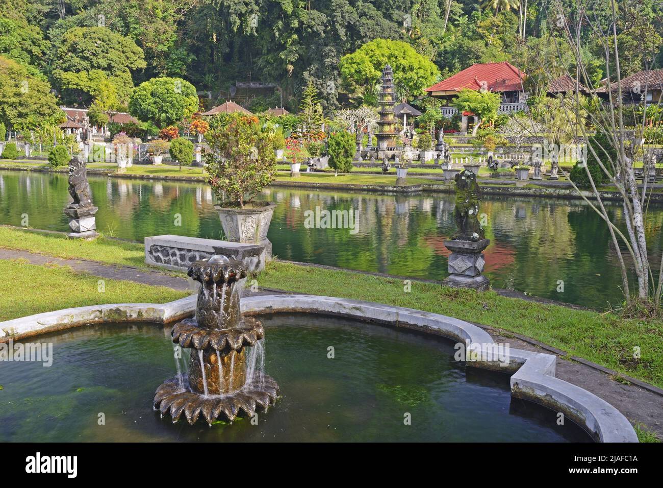 Jardin aquatique et bassin au palais d'eau Tirta Gangga, Indonésie, Bali Banque D'Images