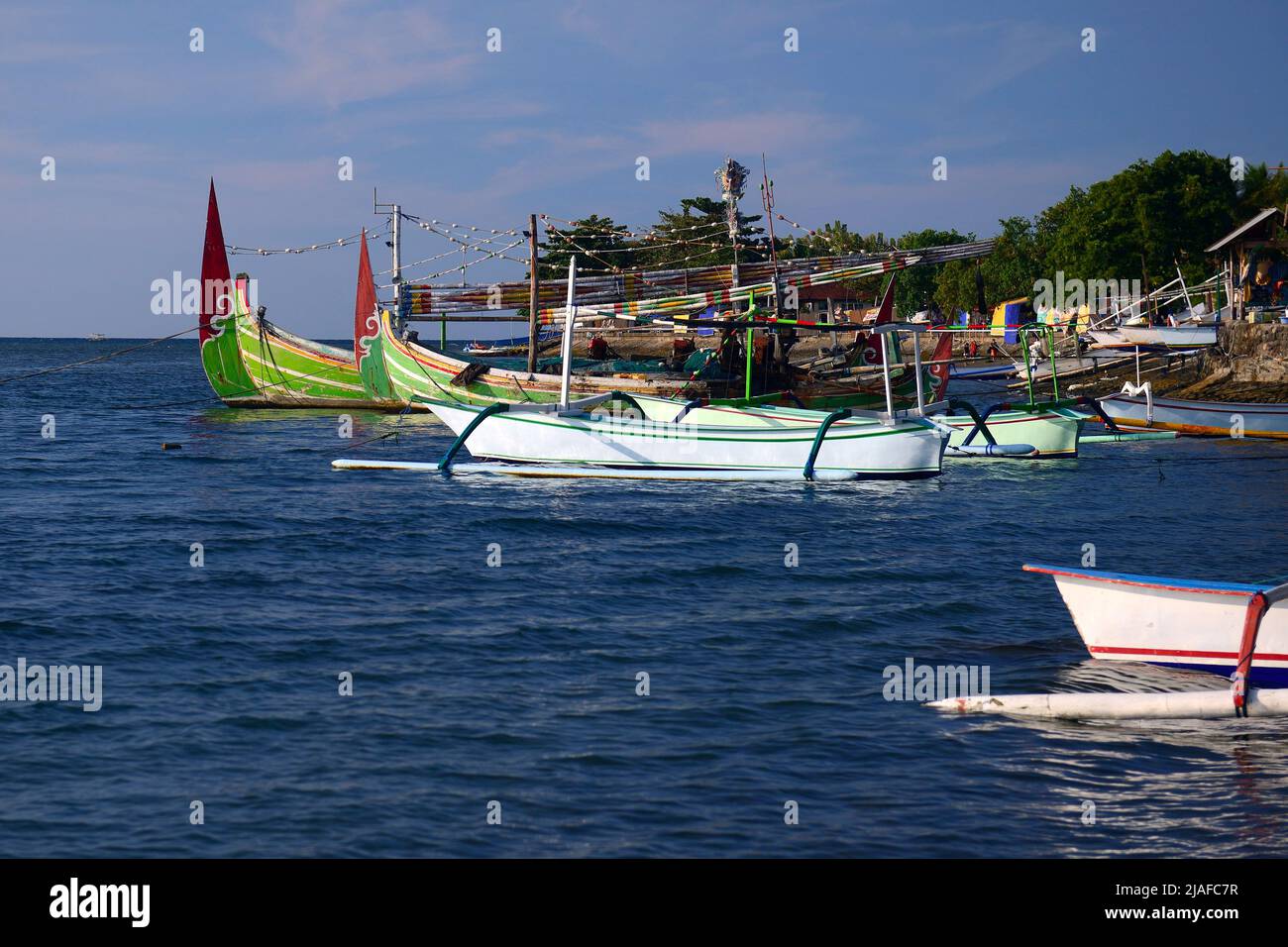 Catamarans traditionnels au port, Indonésie, Bali, Lovina Beach Banque D'Images