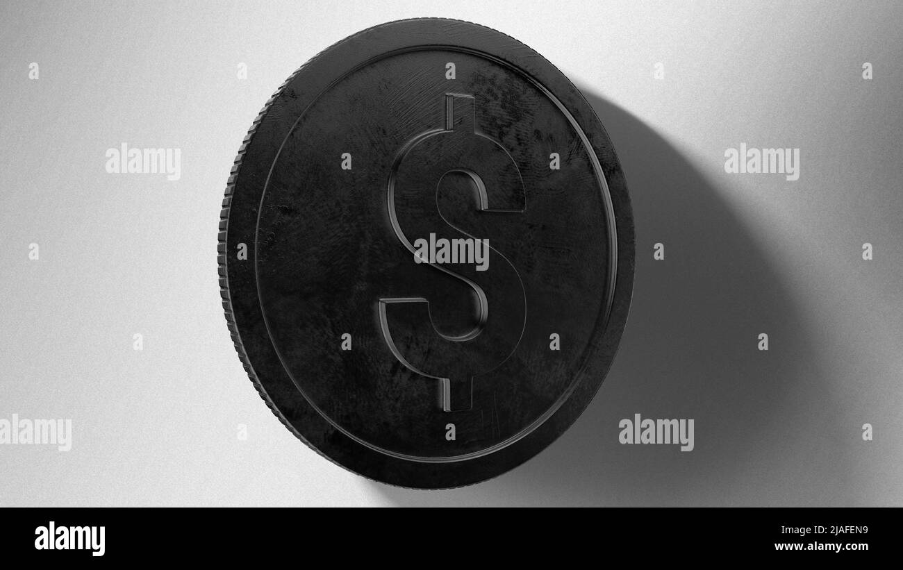 Panneau dollar de pièce brillant Noir brillant avec fond blanc Banque D'Images