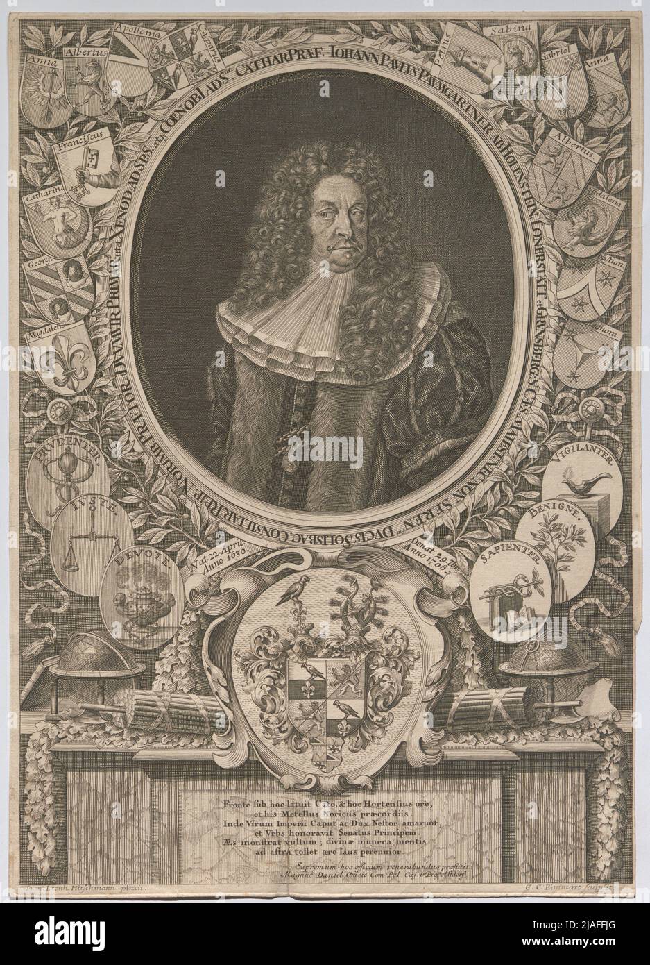 IOHANN PAULUS PAUMGARTNER AB HONSTEIN, LONERSTATT ET GRÜNSBERG; S. CAES MAIEST. NEC NON SERENSINI DUCIS SOLISBAC. CONSILIAR. REIP. NORIMB. (...)'. Johann Paul Paumgartner, Nrnberger Patrizier. Georg Christoph Eimmart (1638—1705), graveur de cuivre, d'après Johann Leonhard Hirschmann (1672—1750), artiste Banque D'Images