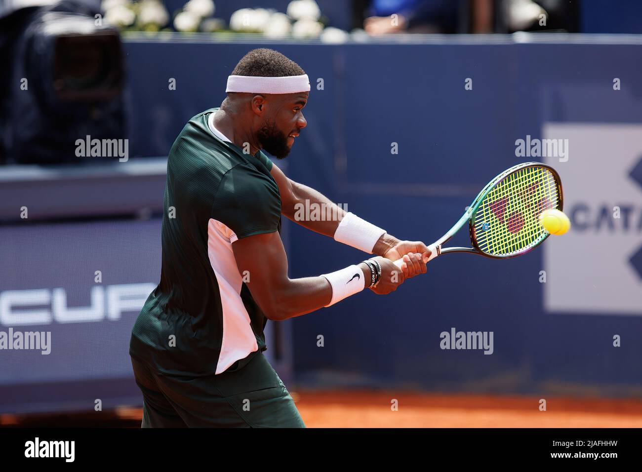 BARCELONE - APR 22: Frances Tiafoe en action pendant le tournoi de tennis de Banc Sabadell ouvert à Barcelone au Real Club de Tenis Barcelone le 22 avril 20 Banque D'Images