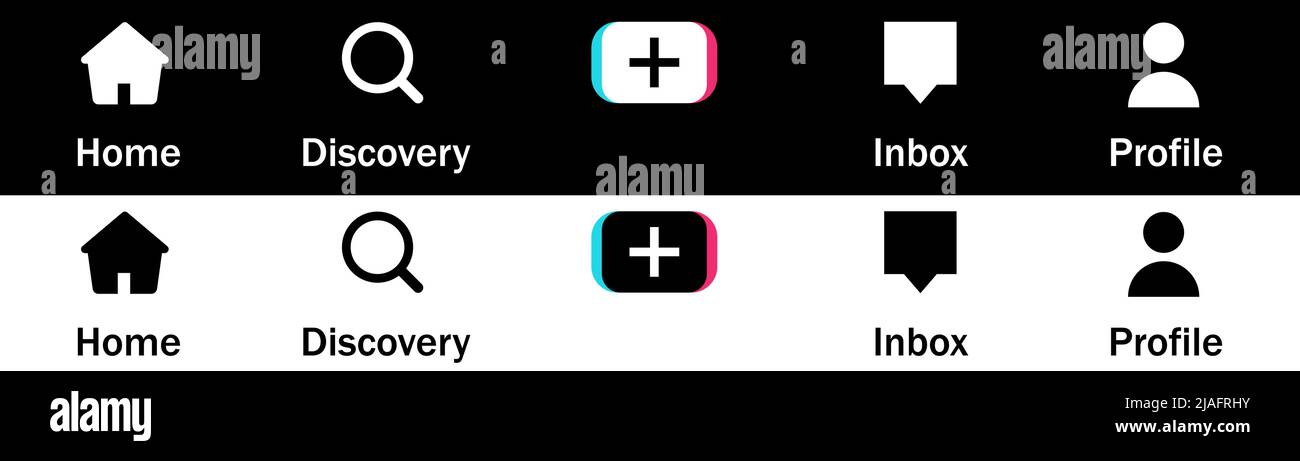 Icône Tiktok définie pour Menu d'application, Accueil, découvrir, Ajouter, boîte de réception et profil Illustration de Vecteur
