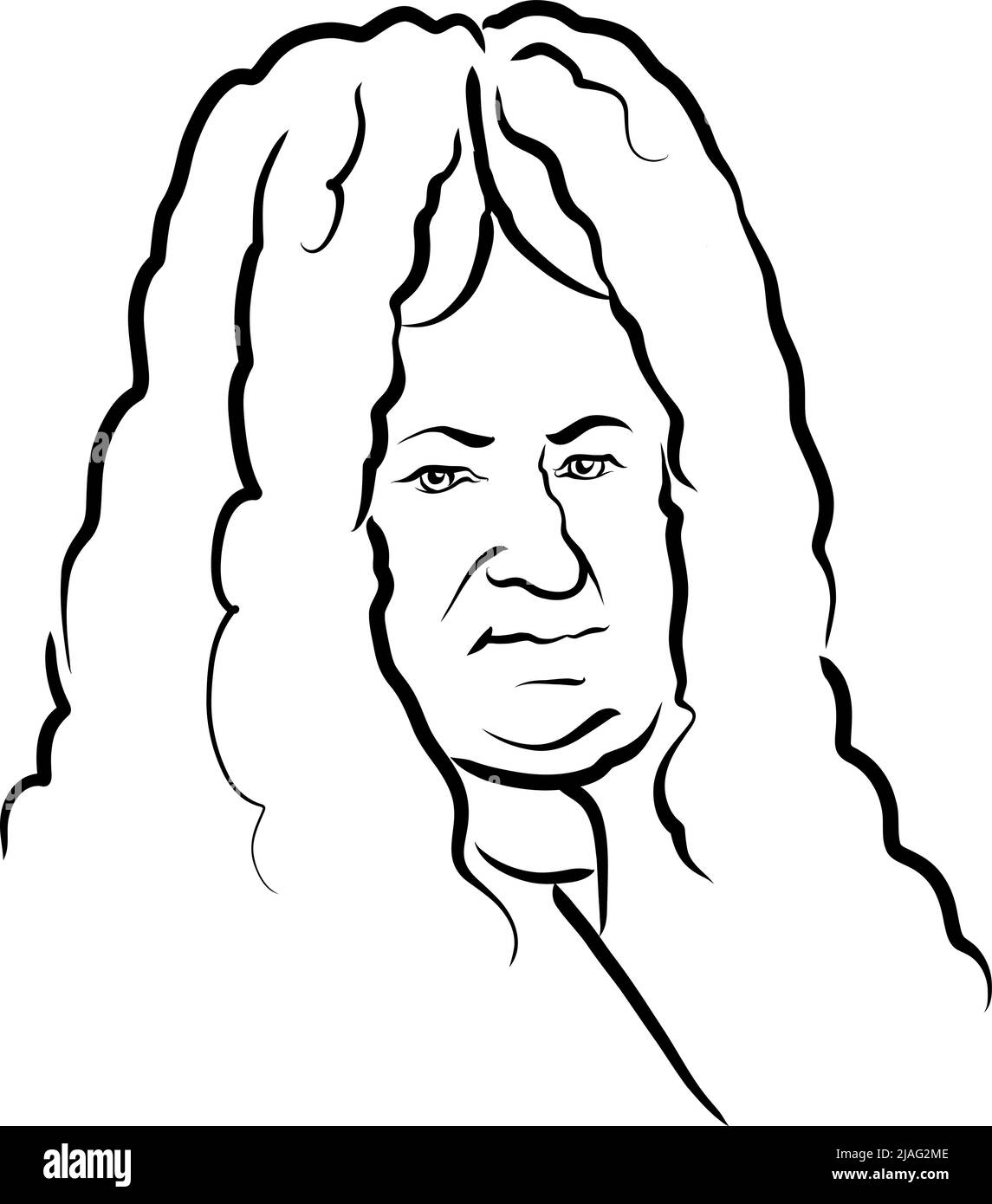 Gottfried Wilhelm Leibniz dessin vectoriel moderne. Croquis dessiné à la main par l'artiste Knut Hebstrit. Dessin pour utilisation sur tout projet de marketing et pour Illustration de Vecteur