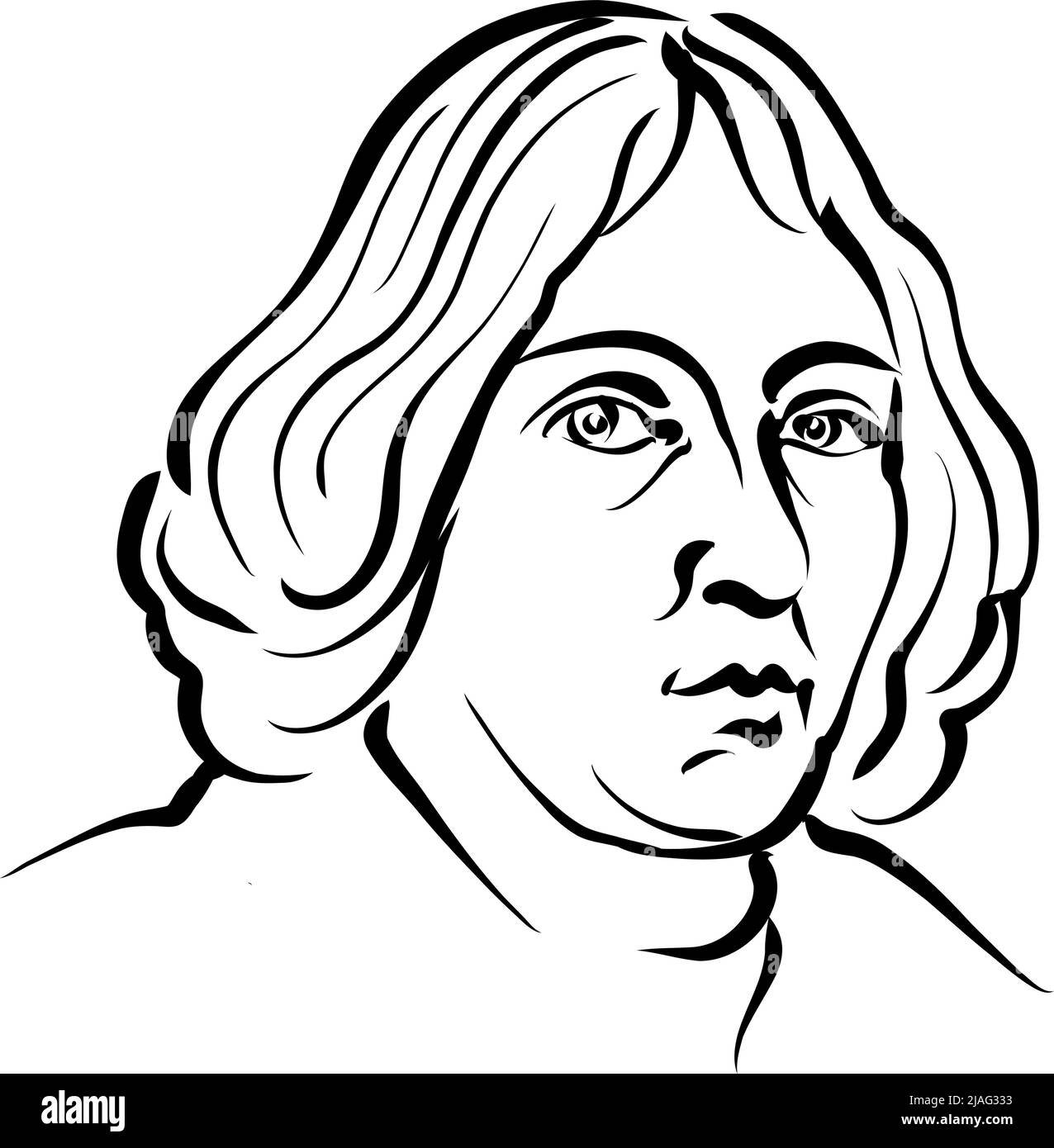 Nicolaus Copernic dessin vectoriel moderne. Croquis dessiné à la main par l'artiste Knut Hebstrit. Dessin pour une utilisation sur tout projet marketing et pour la revente Illustration de Vecteur
