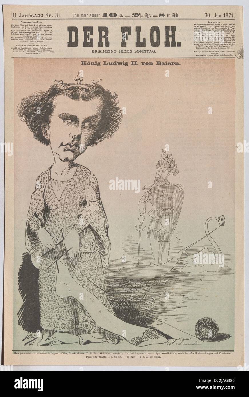 Roi Ludwig II de Baiern. '. Scène de ' Lohengrin '; roi Louis II de Bavière comme Elsa, Bismarck comme un cygne (page de titre de ' Der Floh '). Karl KLIC (1841-1926), caricaturiste, Johann Tomassitch, réalisation Banque D'Images