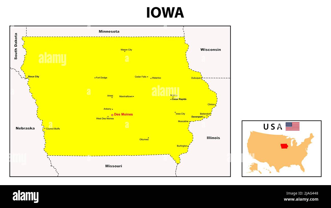 Carte de l'Iowa. Carte de l'État et du district de l'Iowa. Illustration de Vecteur