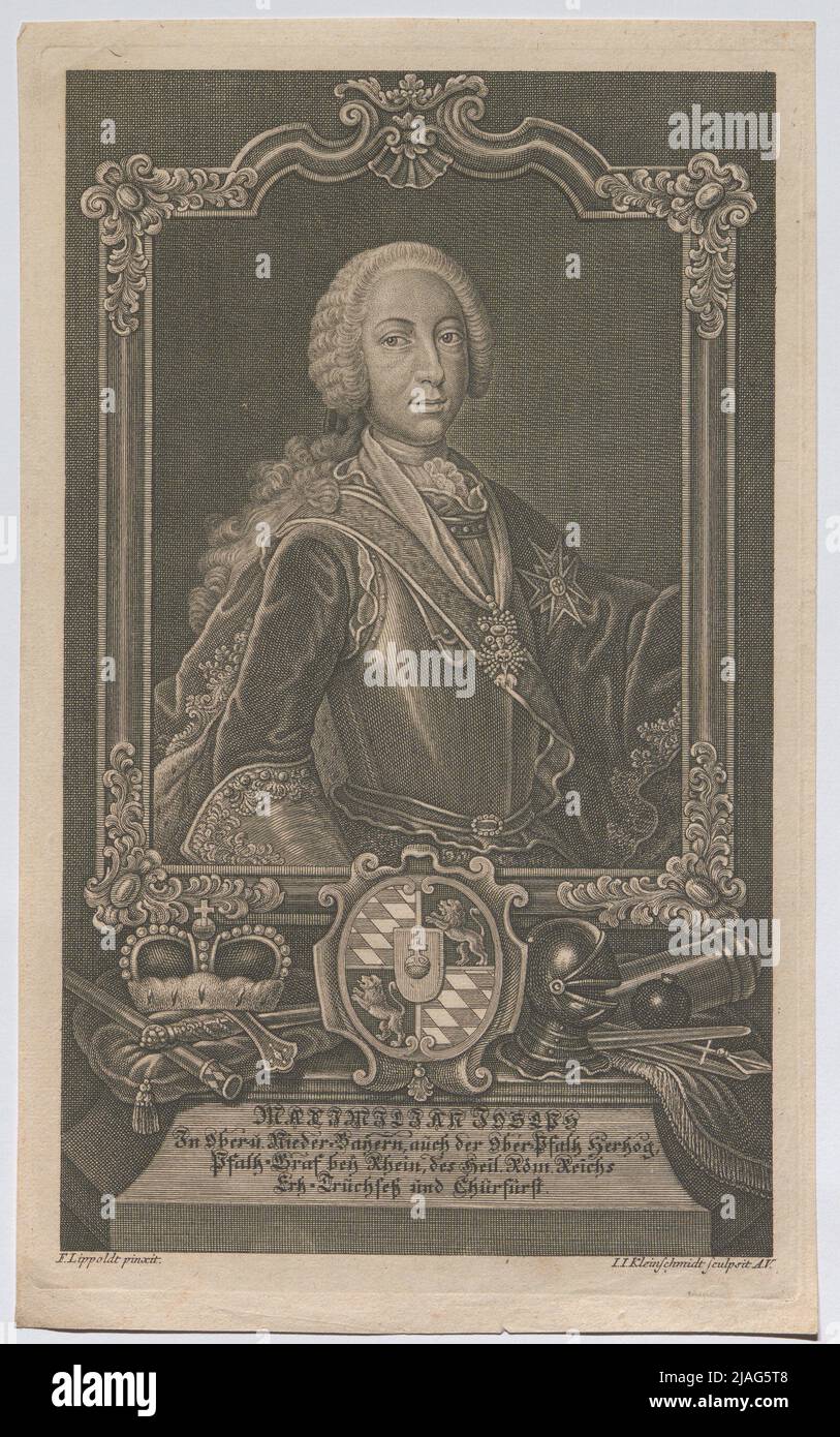 Maximilian Joseph en haute-Bavière et Basse-Bavière, aussi le Haut-Palatinat Herzog, Graf du Palatinat près de Rhein, le Heil. Romain. Reichs Erz-Druchseß et Churfürst. '. Maximilien III Joseph, duc de haute et basse-Bavière et du Haut-Palatinat, comte du Palatinat près du Rhin, archevêché du Saint-Empire romain et électeur Johann Jakob Kleinschmidt (1687-1772), Copper Engraver, après : Franz Lippold (Lippodt) (1688-1768), artiste Banque D'Images