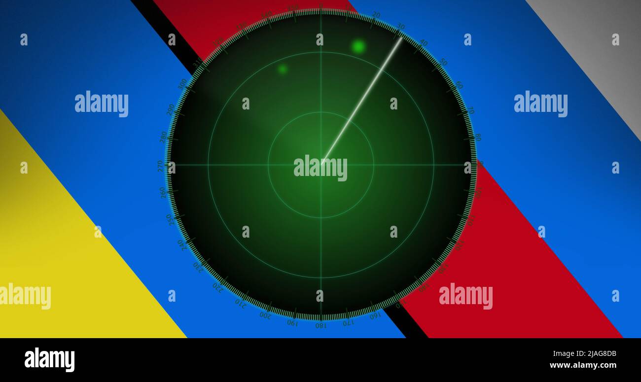 Image du radar sur le drapeau de l'ukraine et de la russie Banque D'Images