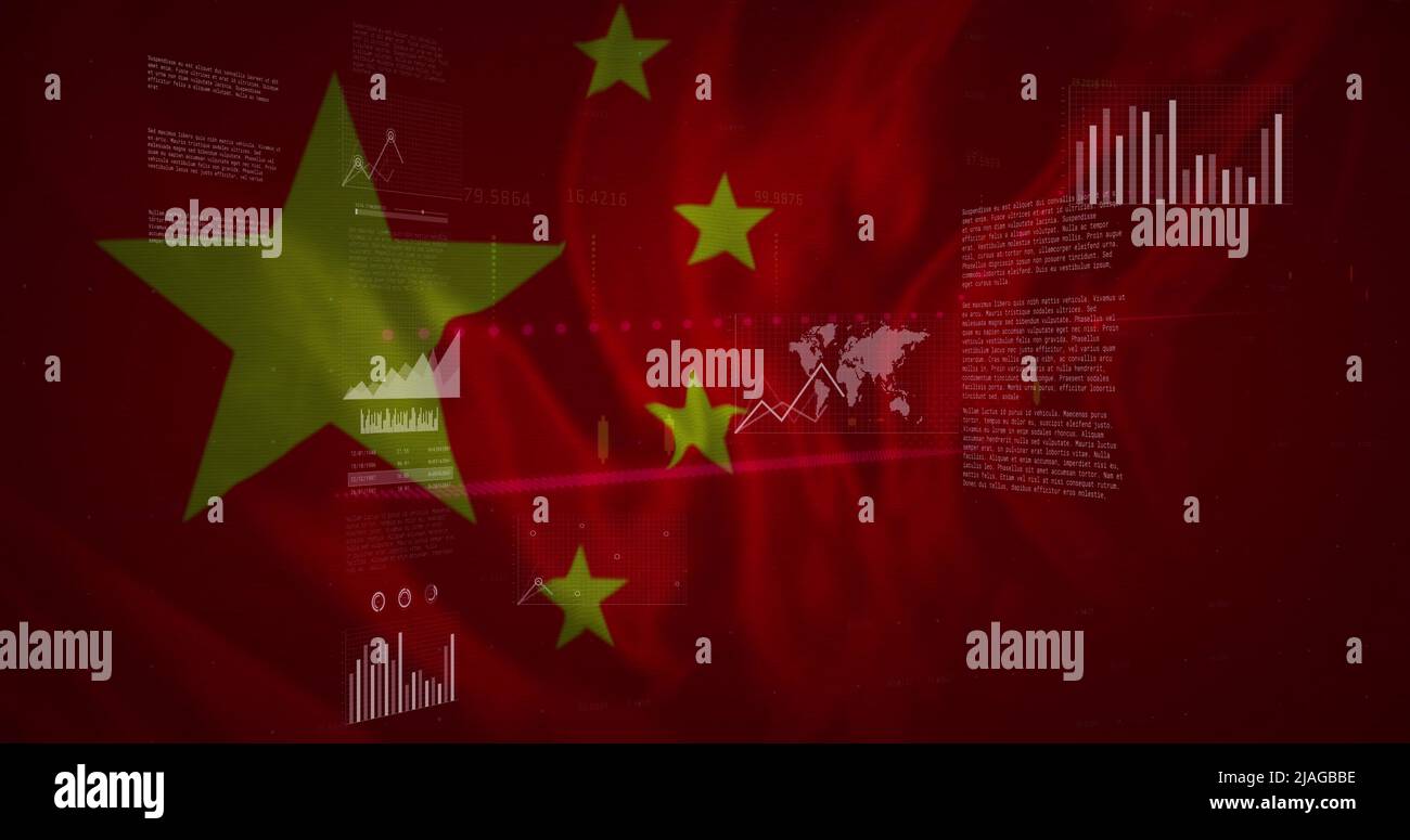 Image des données financières et des graphiques sur le drapeau de la chine Banque D'Images