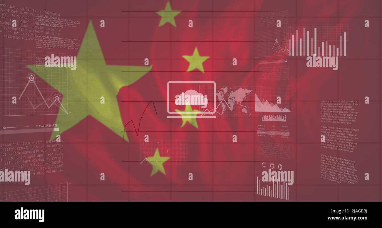 Image des données financières et des graphiques sur le drapeau de la chine Banque D'Images