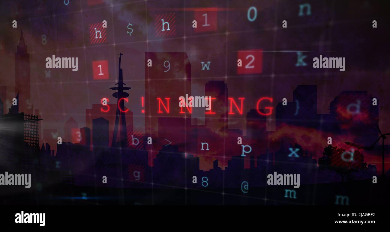 Image d'un avertissement de cyber-attaque sur fond urbain rouge Banque D'Images