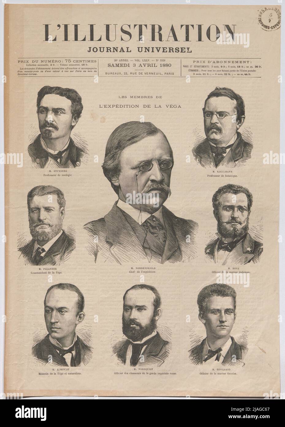 Les membres de l´expédition de la vega '. Les membres de l'expédition d'Adolf Erik Nordenkiöld pour traverser le passage nord-est à bord de l'illustration 'Vega '(' L'. Journal universel ', Paris). Inconnu Banque D'Images