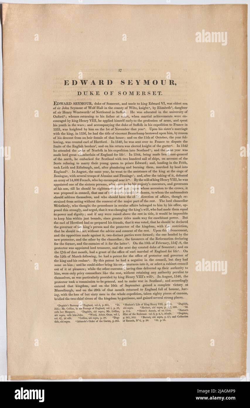 EDWARD SEYMOUR, DUC DE SOMMERSET.'. Biografie von Edward Seymour, 1. Herzog von Somerset (aus 'les chefs des illustres habitants de Grande-Bretagne'). Inconnu Banque D'Images