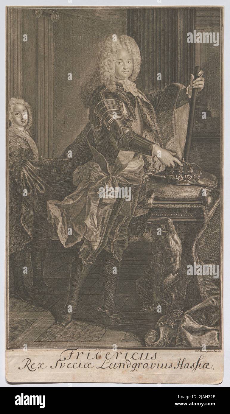 Fridericus Rex Sveciae Landgravius Hassia '. Friedrich I von Hessen-Kassel, roi de Suède, Landgrave de Hesse-Kassel. Georg Paul Busch († 1756), graveur de cuivre Banque D'Images