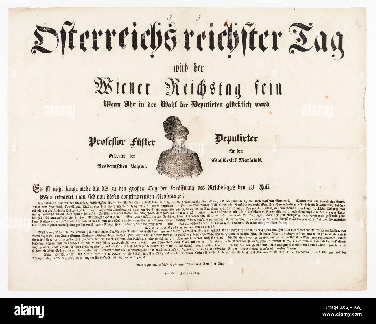'Le jour le plus riche de l'Autriche / sera le / Reichstag de Vienne' (appel aux élections du Reichstag constituant en juillet 1848). Anton Füster (1808-1881), auteur, Josef Ludwig, Imprimeur Banque D'Images