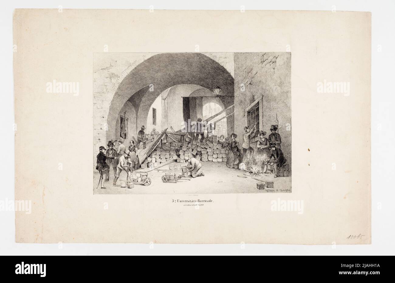 '3th barricade universitaire, / construite le 26 mai 1848.'. Eduard Ritter (1808-1853), lithographe, Bayer, lithographe, Johann Höfelich (1796-1849), imprimante Banque D'Images