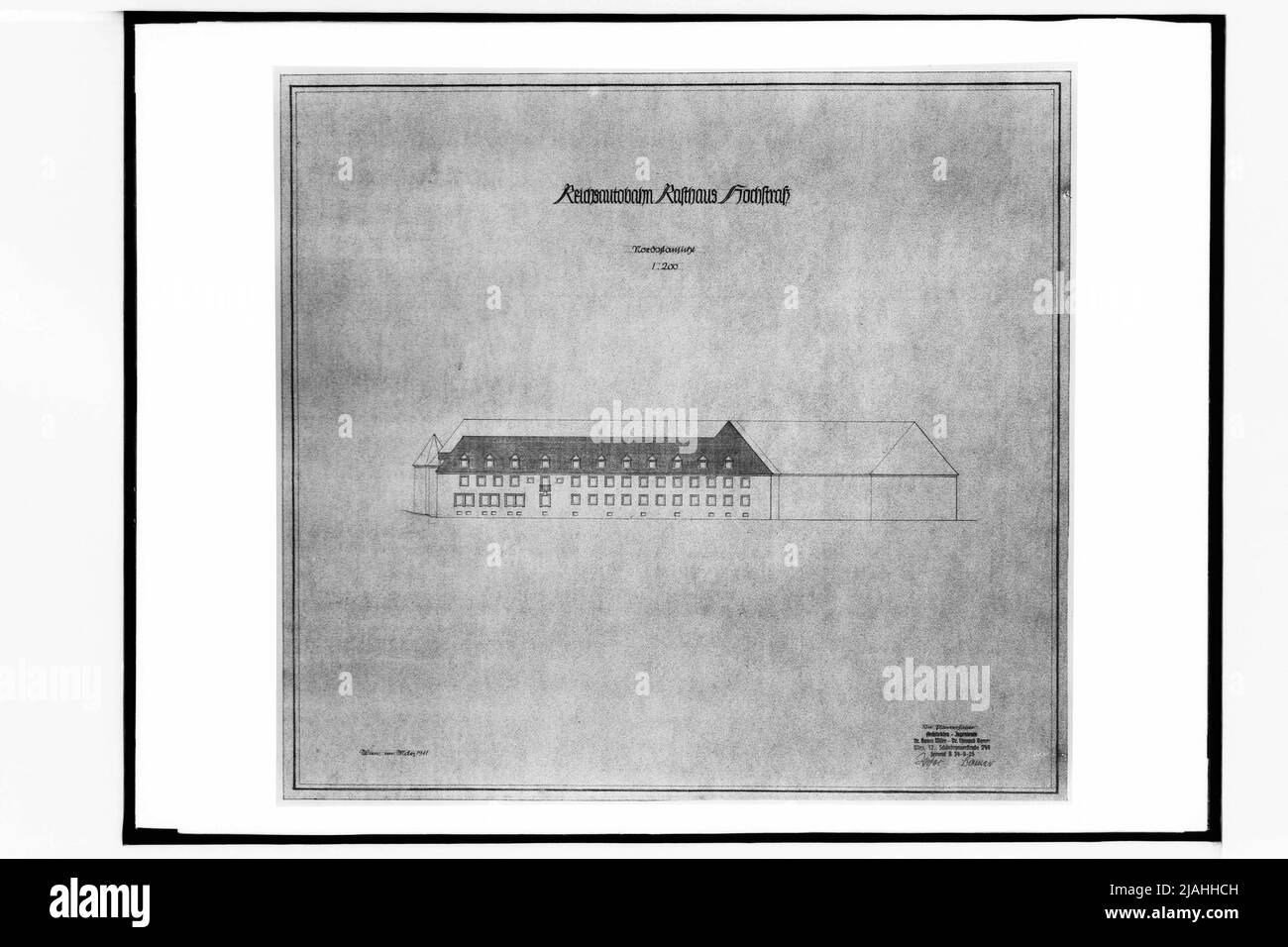 Projet pour le Rasthaus Hochstraß sur le Reichsautobahn (vue nord-est) Banque D'Images