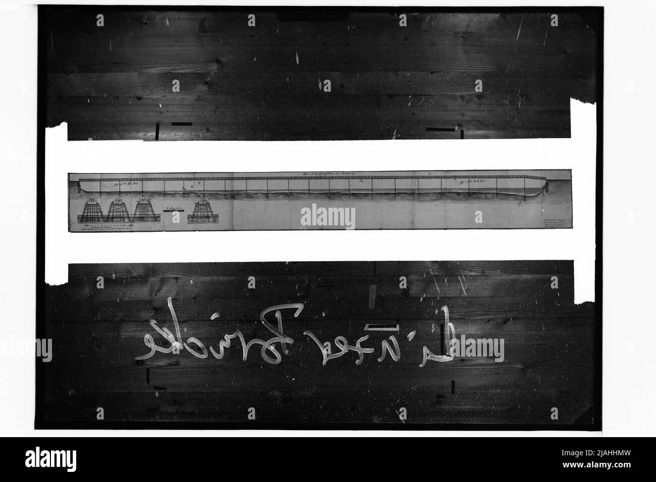 Plan de construction d'un pont en bois sur le Danube ('Linzer Brücke') (1st H. 19th Century?) Banque D'Images