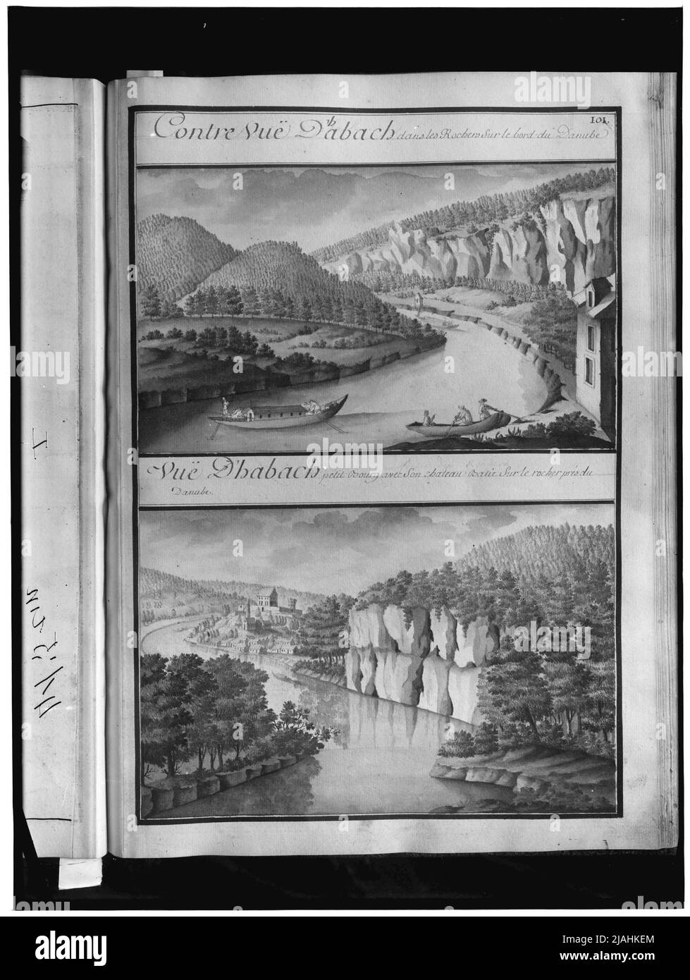 Deux vues sur le cours du Danube à Dhabach (vers 1800) Banque D'Images