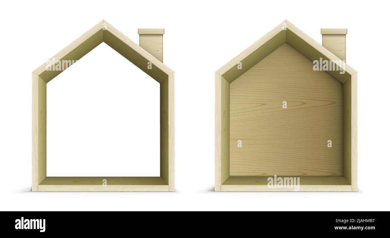 Cadre de maison en bois avec cheminée isolée sur fond blanc. Ensemble de vecteurs de concept de maison écologique. Illustration de Vecteur