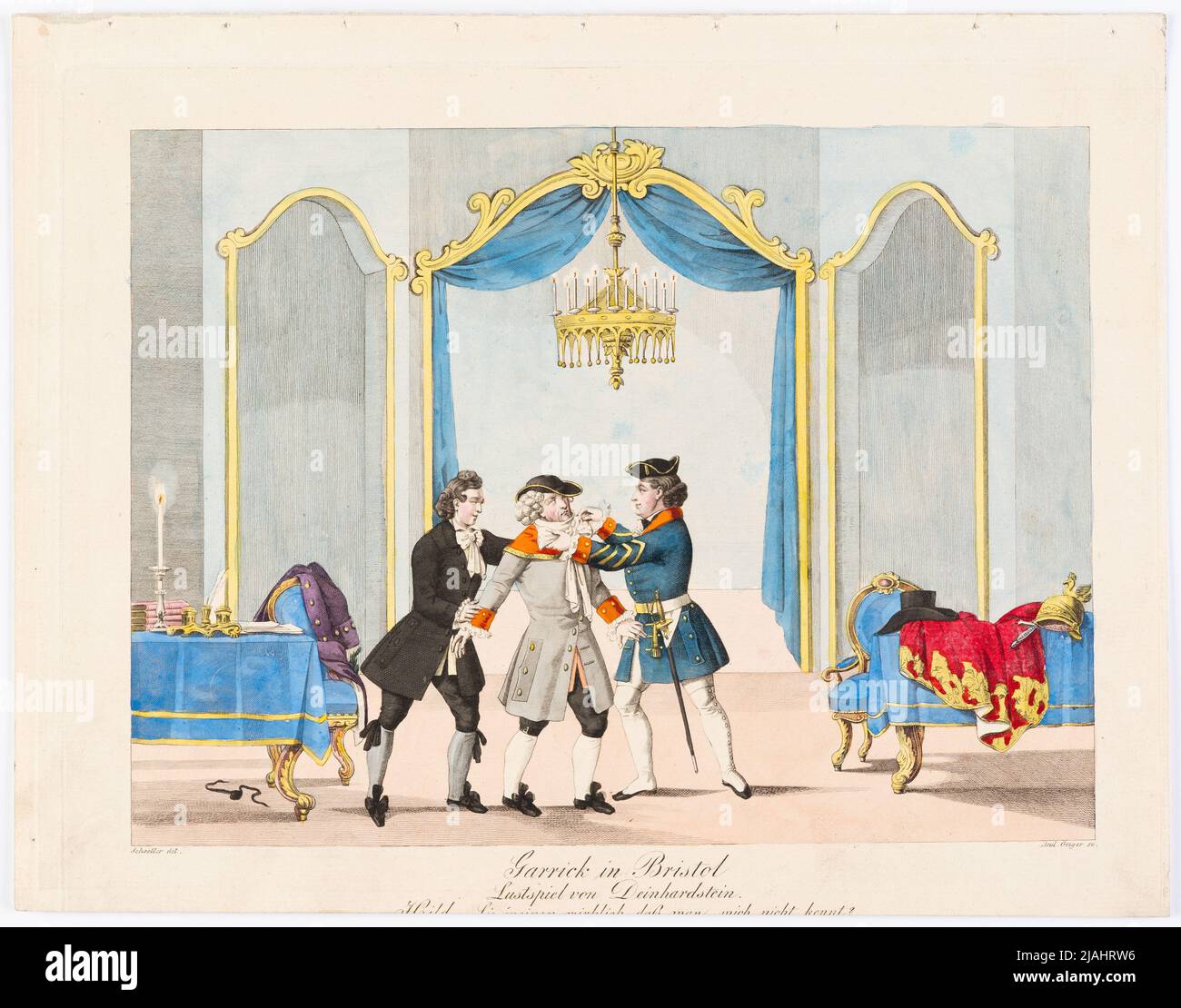 « Garrick in Bristol », comédie de Deinhardstein (Gallerie Drollerie Scenen pour le journal de théâtre, 5th ans, n° 15). Andreas Geiger (1765-1856), Copper Engraver, après: Johann Christian Schoeller (1782-1851), artiste Banque D'Images