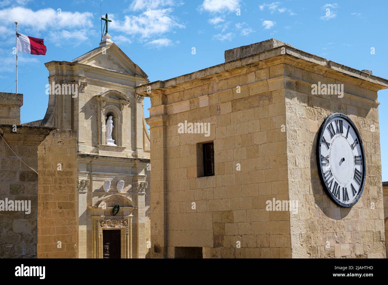 La cathédrale de l'Assomption à la Citadelle vue des remparts, Victoria, Gozo, Malte Banque D'Images