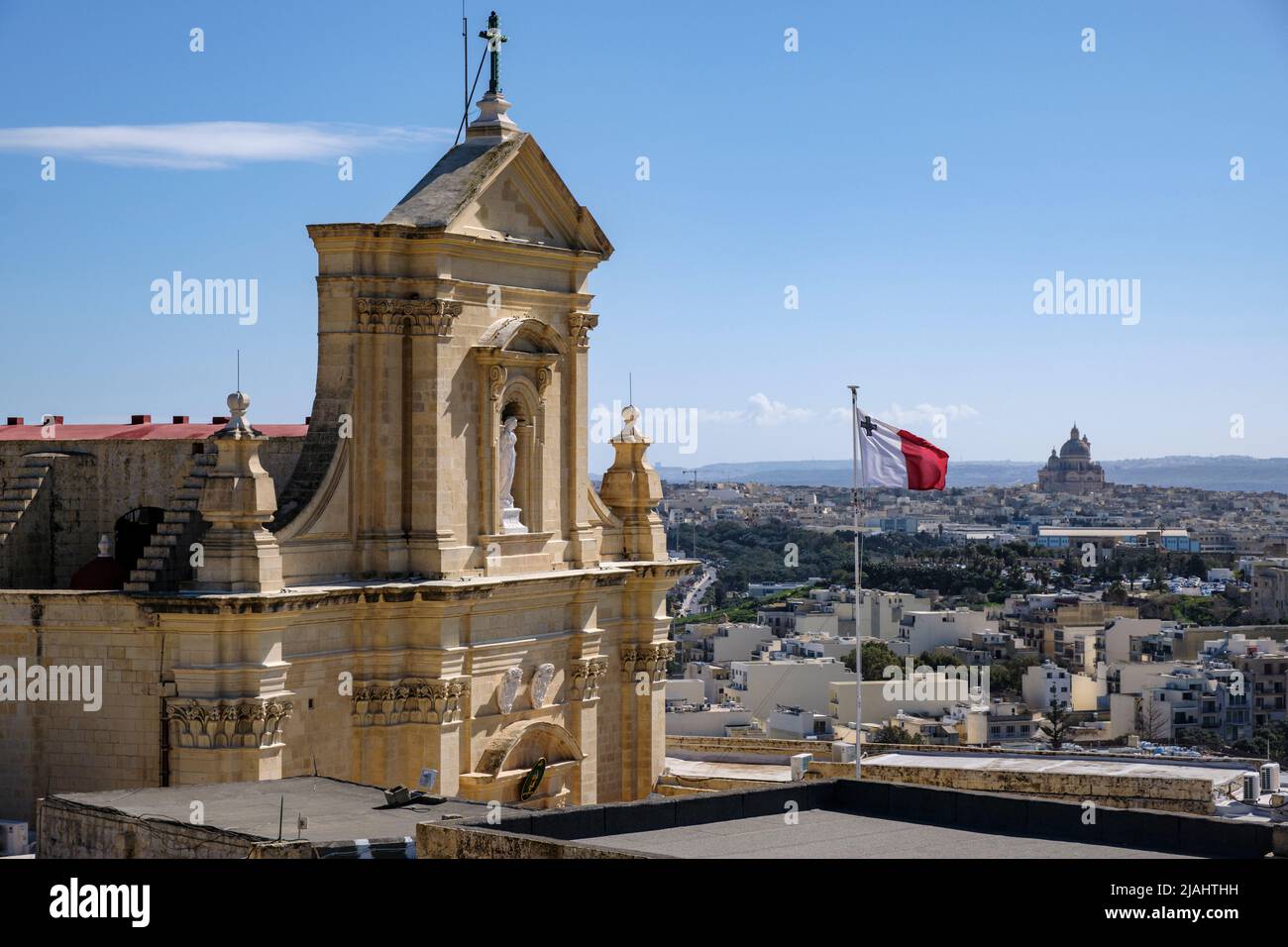 Vue depuis les remparts de la cathédrale de l'Assomption à la Citadelle, Victoria, Gozo, Malte Banque D'Images