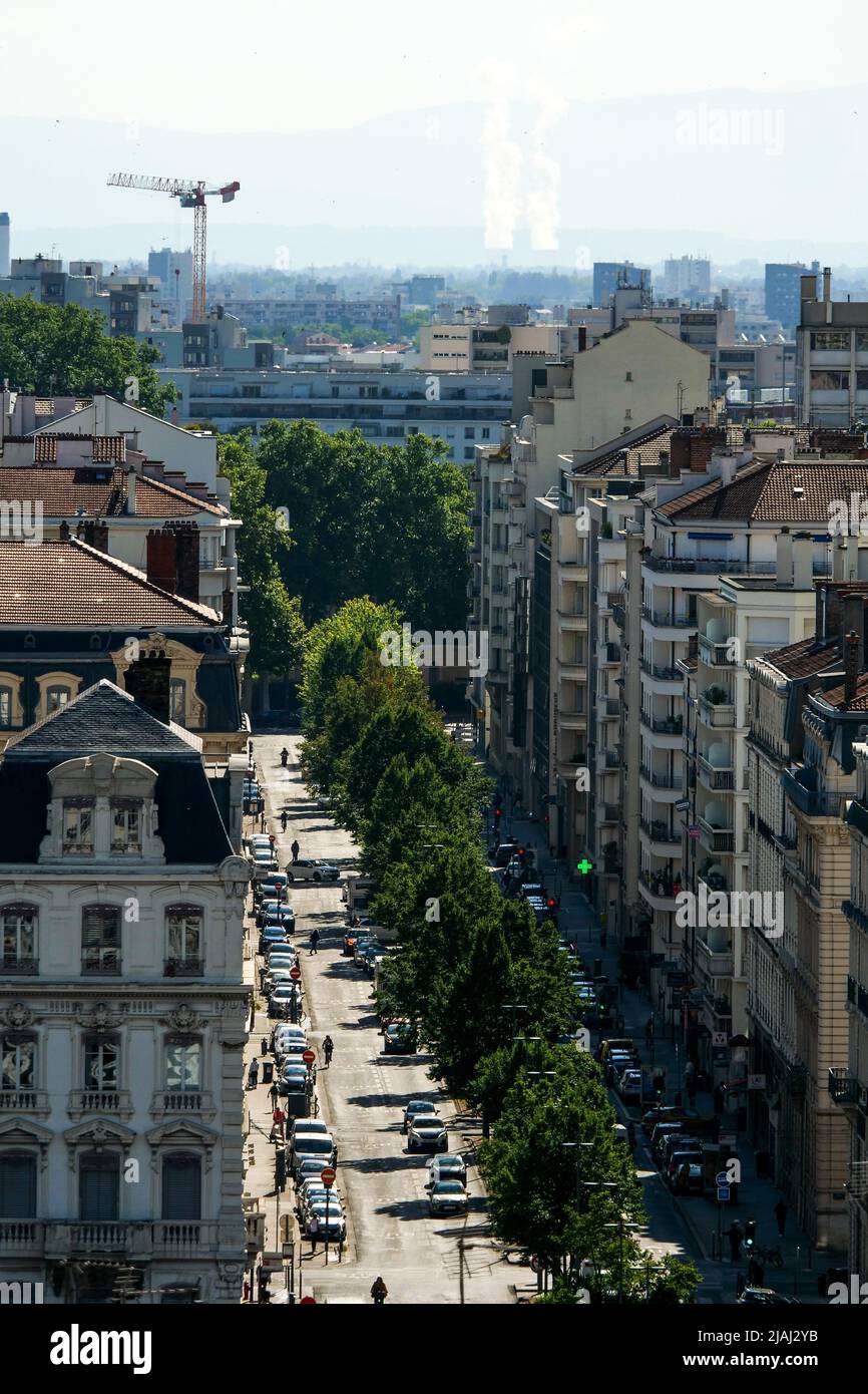 La rue Duquesne et le quartier des Brotteaux, vus du quartier de Croix ...