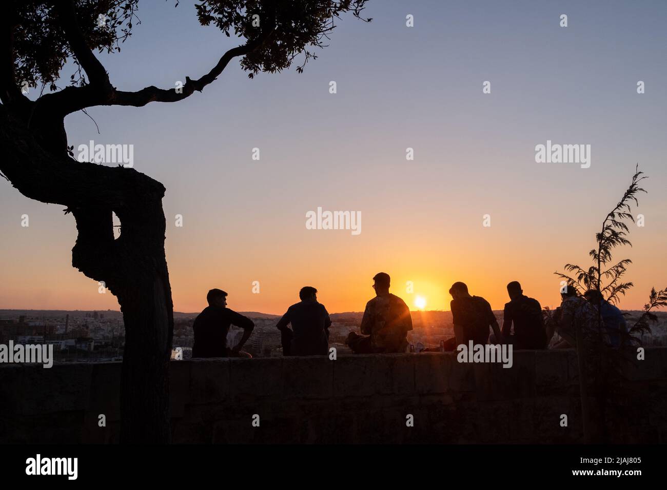 Murailles de la ville au coucher du soleil, la Valette, Malte Banque D'Images