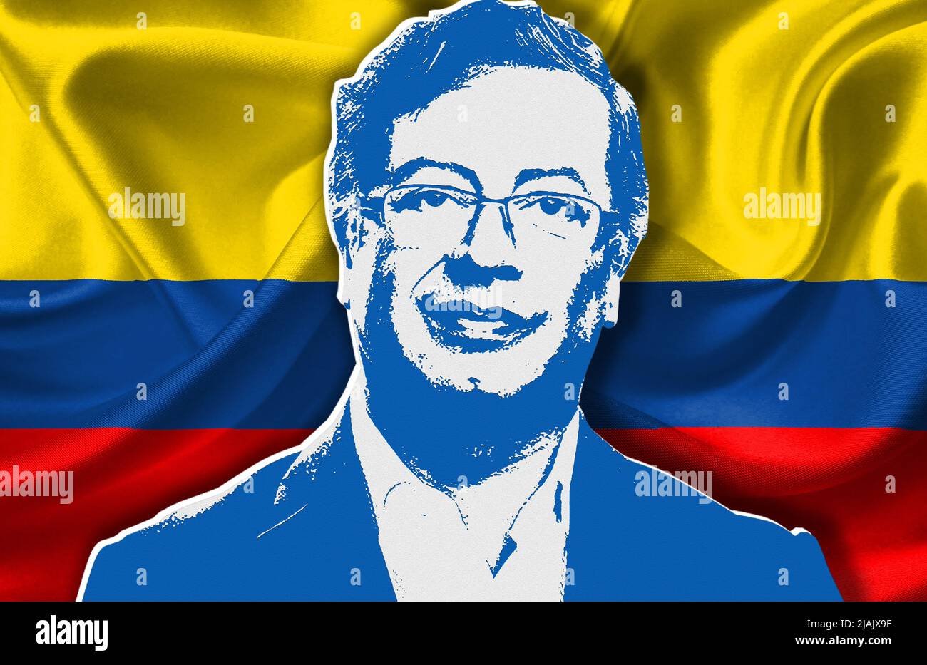 Gustavo Petro et le drapeau colombien Banque D'Images