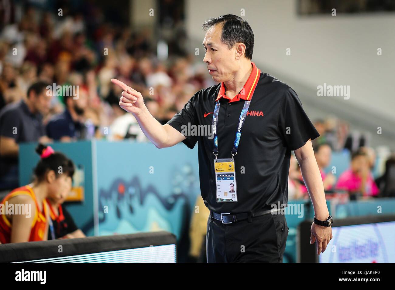 Espagne, Ténérife, 22 septembre 2018: Limin Xu, entraîneur-chef de basket-ball national chinois, lors de la coupe du monde de basket-ball féminin Banque D'Images
