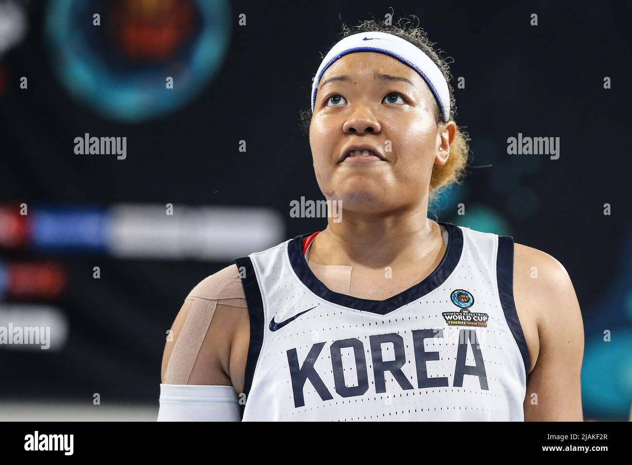 Espagne, Ténérife, 25 septembre 2018: Joueur de basket-ball coréen Han Byul Kim lors de la coupe du monde de basket-ball féminin de la FIBA en Espagne. Banque D'Images