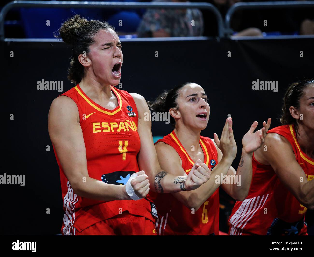 Espagne, Ténérife, 28 septembre 2018: Laura Nicholls, joueuse de basket-ball espagnole, célèbre la victoire lors d'un match de la coupe du monde de la FIBA Banque D'Images