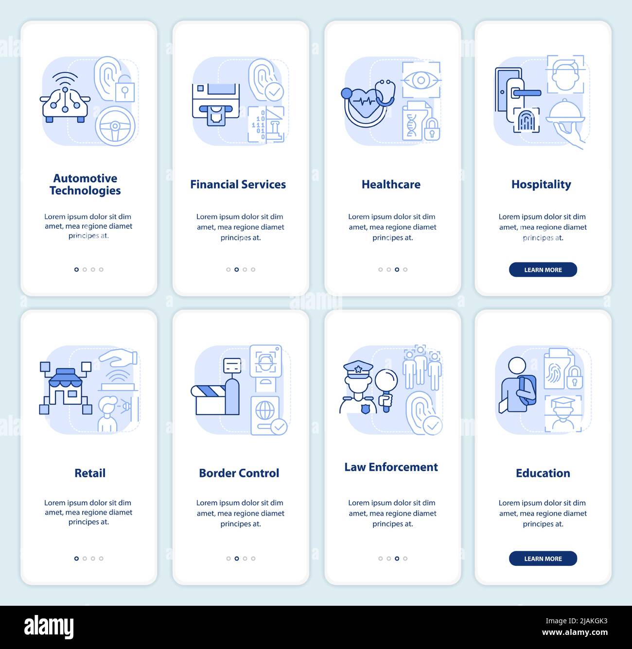 Utilisation de l'écran d'application mobile d'intégration bleu clair biométrie Illustration de Vecteur
