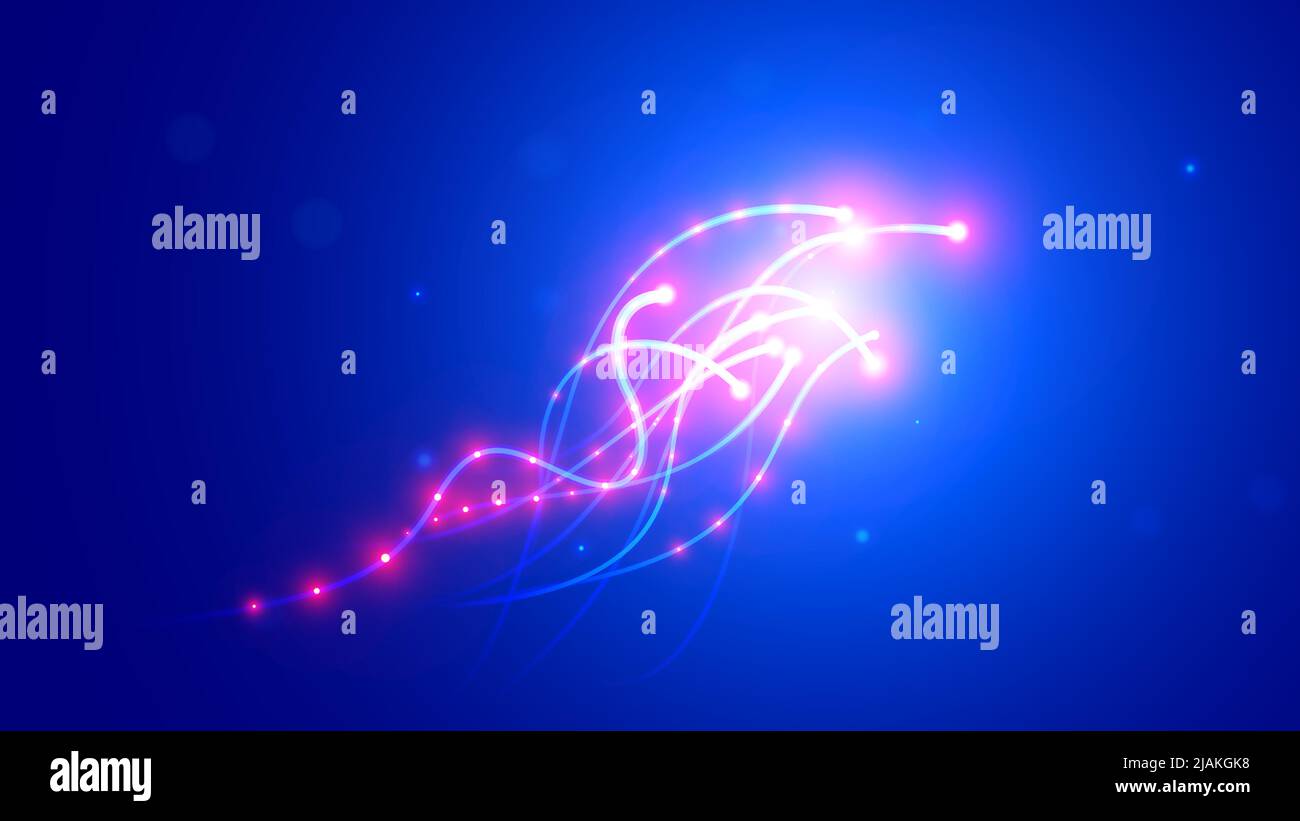 Ligne de fil optique. Trafic du signal numérique à lumière optique dans le câble. Technologie de transfert haute vitesse sur fibre optique. Arrière-plan abstrait ou bannière Illustration de Vecteur
