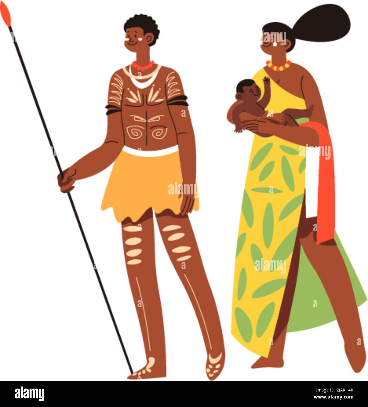 Famille de parents et de petits enfants de la tribu africaine Illustration de Vecteur