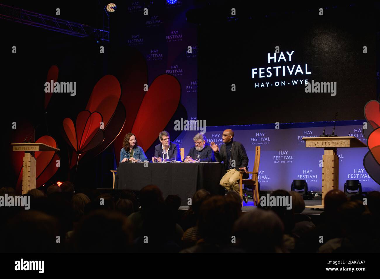 Hay-on-Wye, pays de Galles, Royaume-Uni. 31th mai 2022. Marcus Brigstocke, Carrie Quinlan, André Vincent et Hugh Muir au Hay Festival 2022, pays de Galles. Crédit : Sam Hardwick/Alamy. Credit: SHP / Alay Live News Banque D'Images