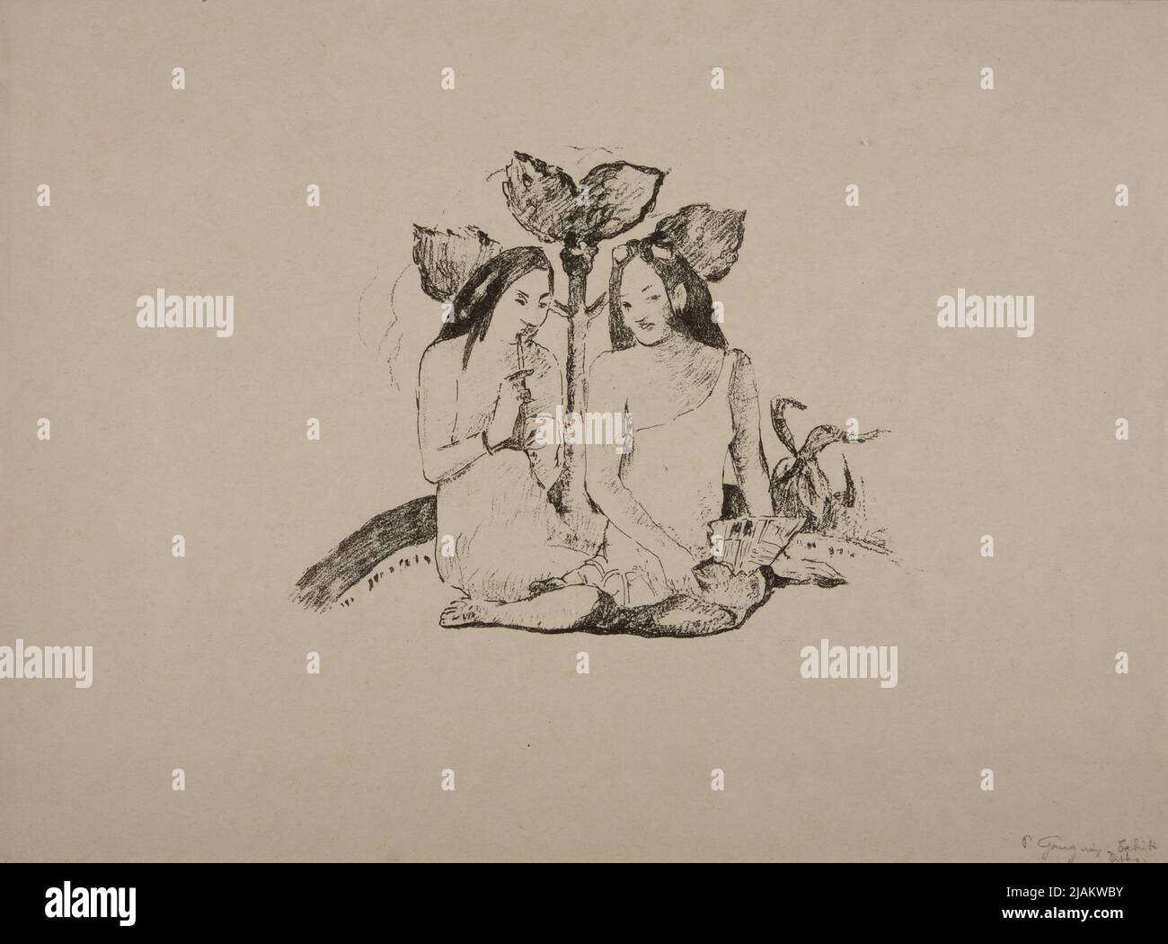 Tahiti deux Maories squatting Women / Tahiti deux Maoris assis à Kucki pl. De: The Event, Art Album, No 3, février 1895 Gauguin, Paul (1848 1903) Banque D'Images