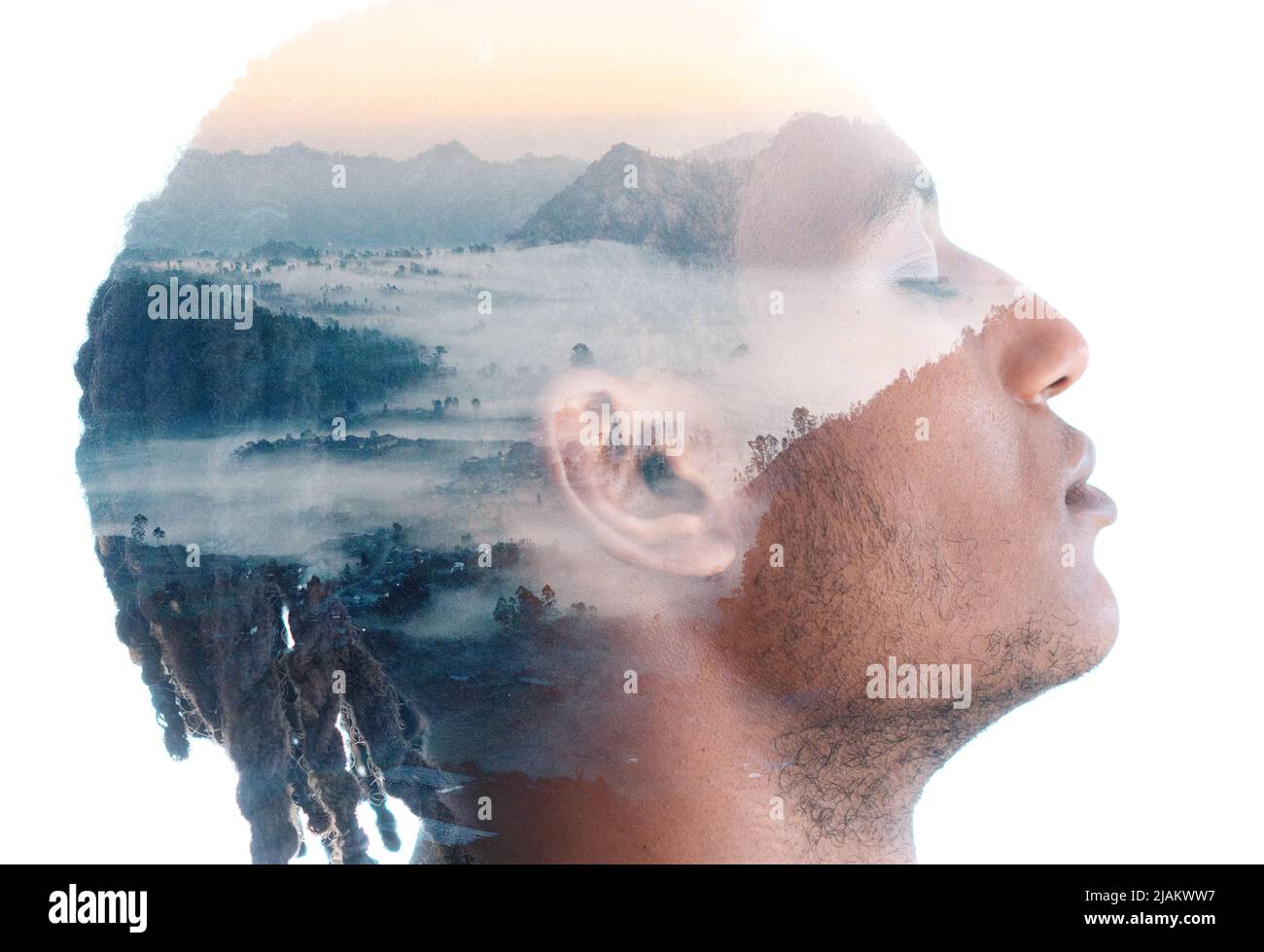 Image d'un paysage associée à un portrait Banque D'Images