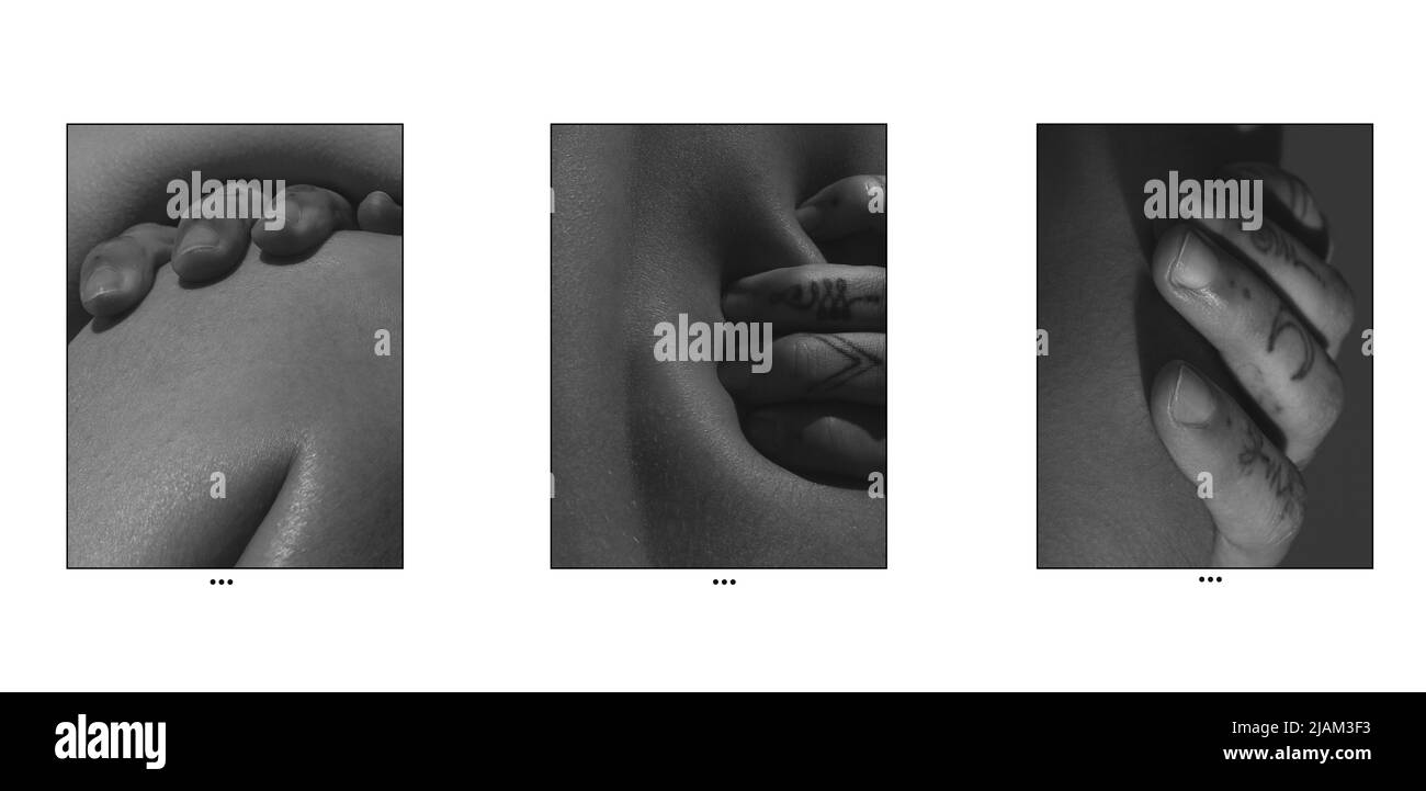 Triptyque. Gros plan sur une partie du corps de la femme. Soins de la peau, soins du corps, soins de santé, concept d'hygiène. Concept d'art, beauté, création, aspiration. Banque D'Images