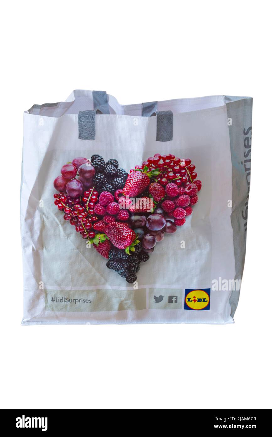 Lidl surprises - Sac de shopping Lidl isolé sur fond blanc Banque D'Images