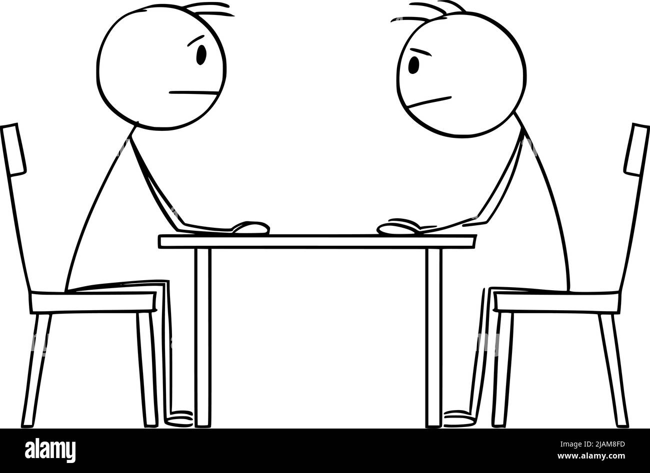 Deux personnes, hommes politiques ou hommes d'affaires négociant et assis à la table, Illustration de la figure de bâton de dessin vectoriel Illustration de Vecteur