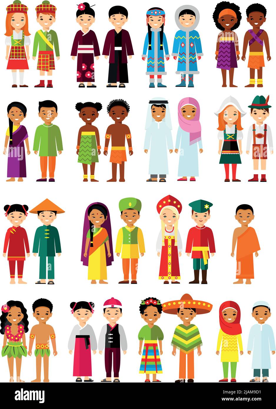 Ensemble de personnes internationales en costumes traditionnels dans le monde entier Illustration de Vecteur