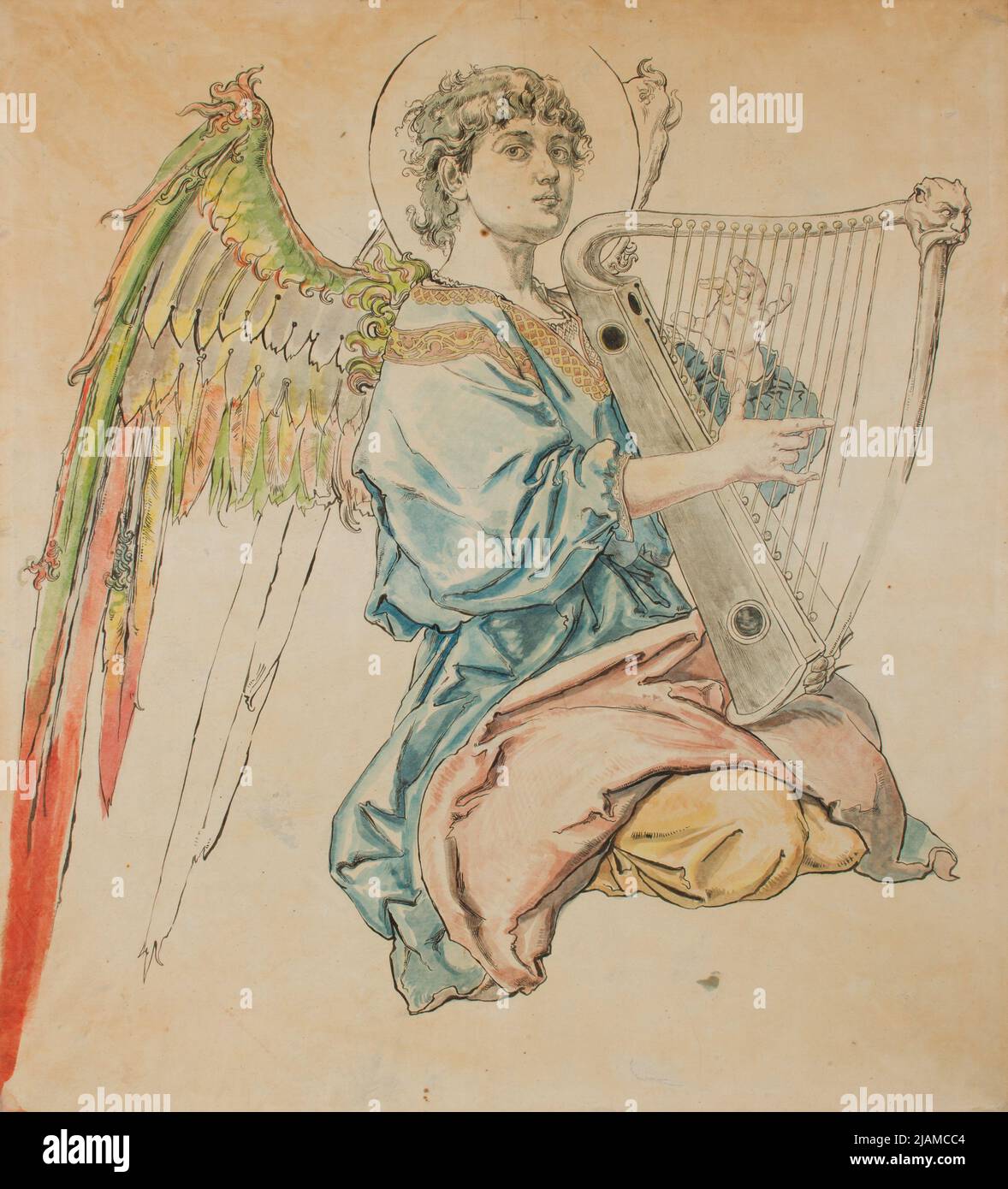 Carton pour la polychromie dans l'église St Mary – Figure d'un Ange jouant le luth Matejko, Jan (1838 1893) Banque D'Images