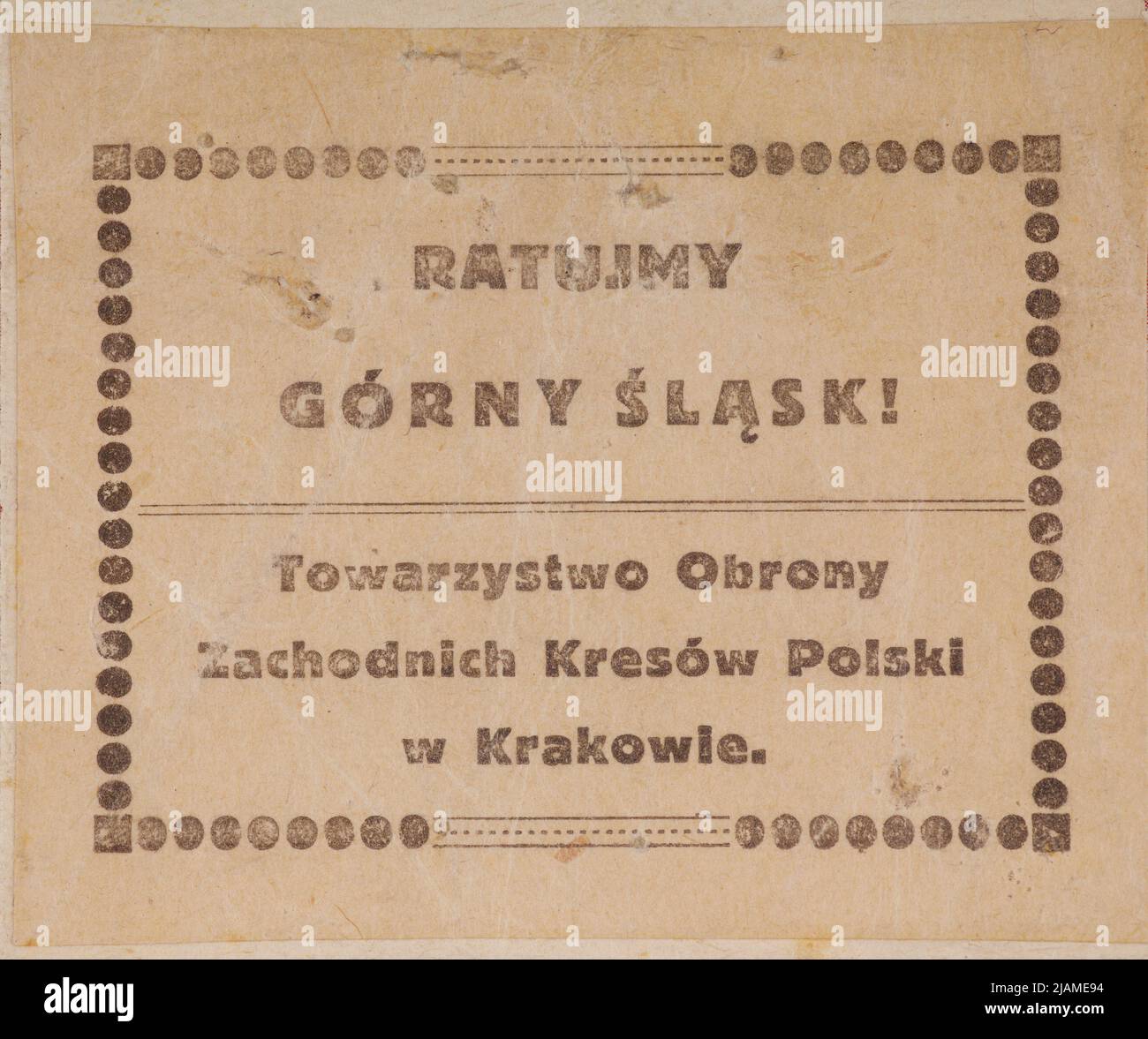 Badge de collecte de fonds pour le plébiscite en haute Silésie, émis par la Société pour la défense des Borderlands de l'Ouest de PoIIsh à Cracovie Banque D'Images