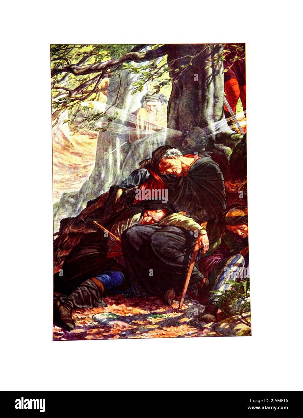 Alors que vous faites ici ronfler lie Act II SC I du livre ' The Tempest ' de William Shakespeare, 1564-1616;illustré par Paul Woodroffe, contenu supplémentaire par Joseph S., Moorat, Ballantyne Press, printmaker Publisher London : Chapman & Hall, Ltd. 1908 Banque D'Images