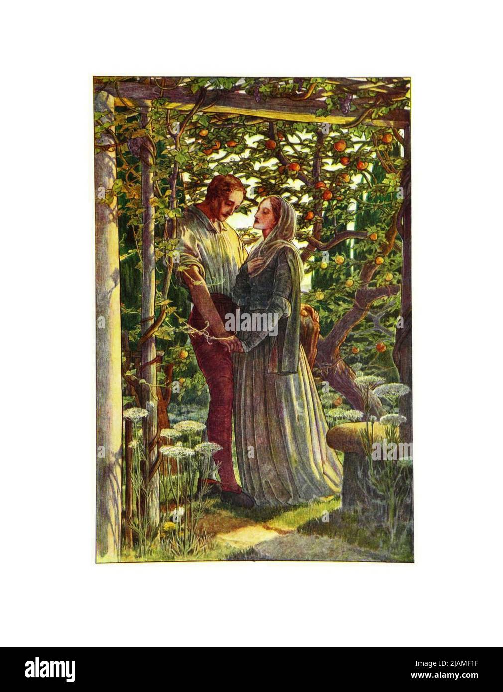 Rencontre équitable de deux affections les plus rares ! Act III SC II du livre « The Tempest » de William Shakespeare, 1564-1616; illustré par Paul Woodroffe, contenu supplémentaire par Joseph S., Moorat, Ballantyne Press, printmaker Publisher London : Chapman & Hall, Ltd. 1908 Banque D'Images