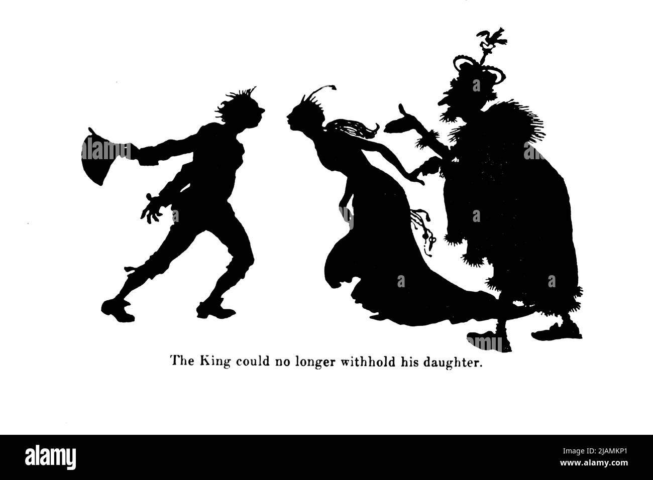 Le roi ne pouvait plus retenir sa fille de l'histoire ' l'oie d'or ' du livre ' les contes de fées des Frères Grimm ' illustrés par Arthur Rackham Banque D'Images